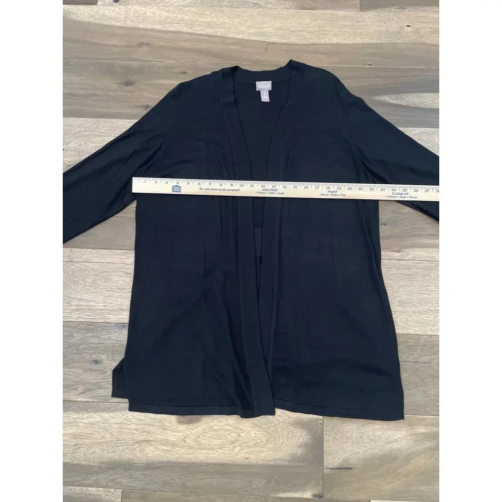 Chico’s Black Wrap Cardigan Size 3 (XL) Lightweight Soft Drape Open Front